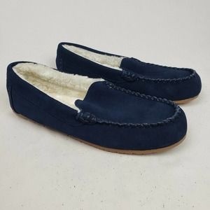 Lands' End Suede Leather Moccasin Slippers NWOT